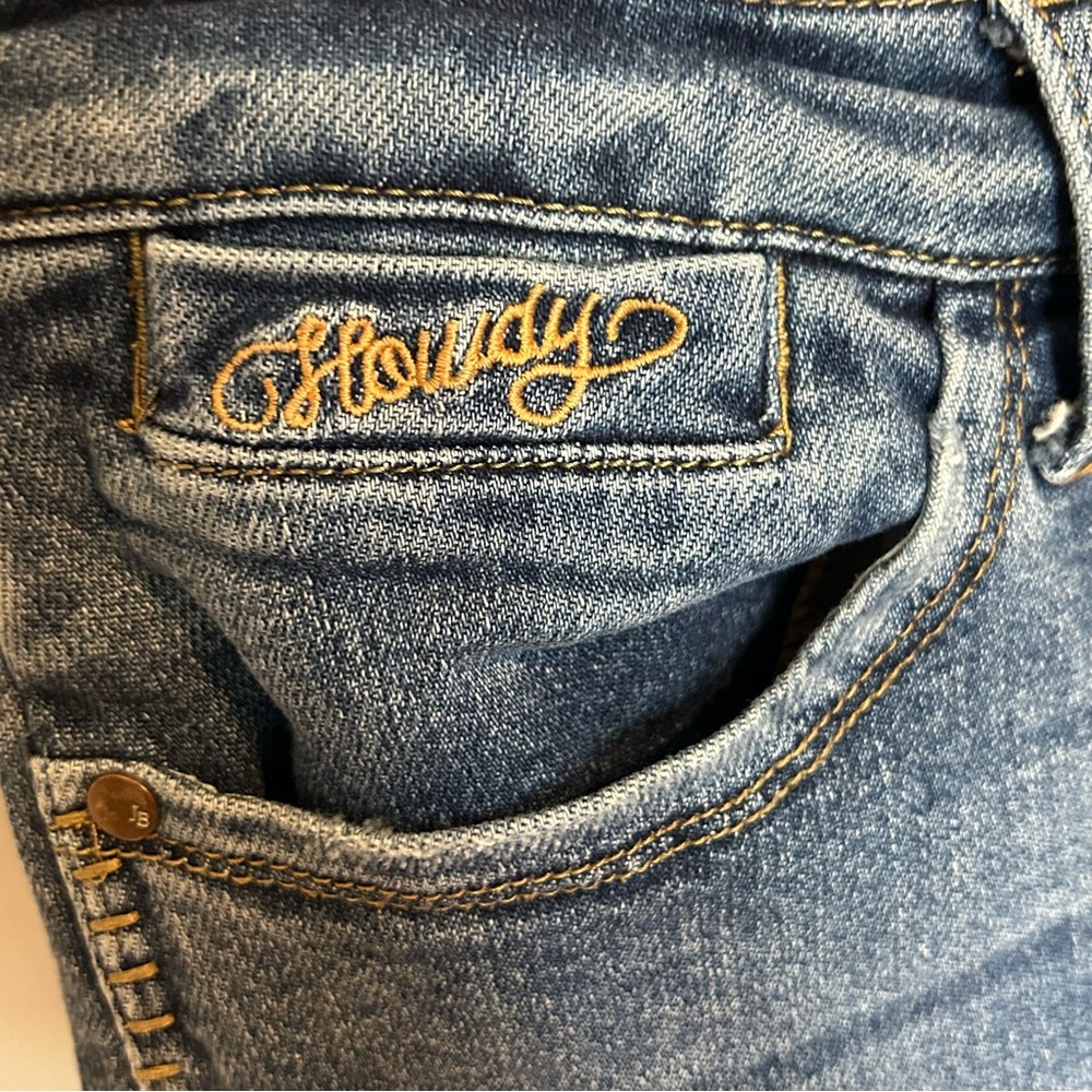 Judy Blue Howdy Embroidered Distressed High Rise Boyfriend Jeans Size 11/30 - Picture 7 of 11